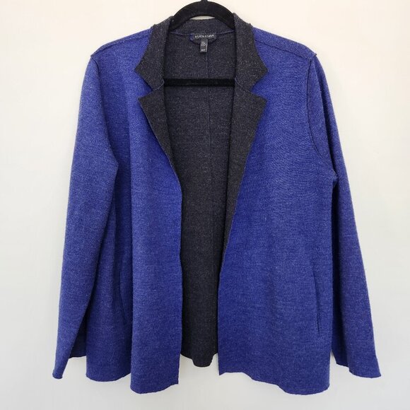 Eileen Fisher Women’s Medium Merino Wool Sweater Jacket Blue Felted Double Knit - Picture 1 of 7